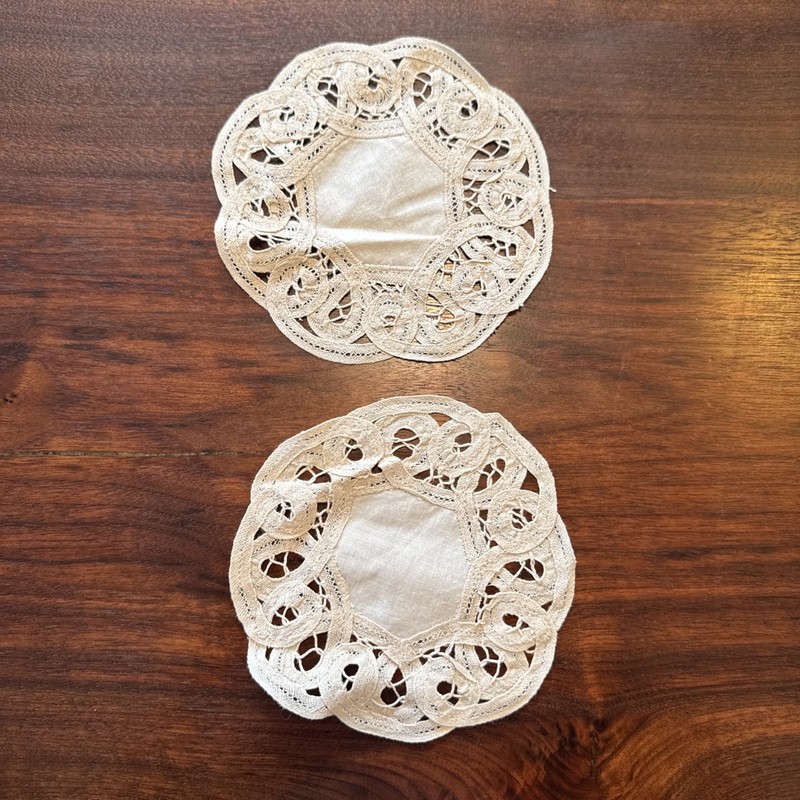 2 Matching Vintage Battenburg Lace Design Doilies in Cotton