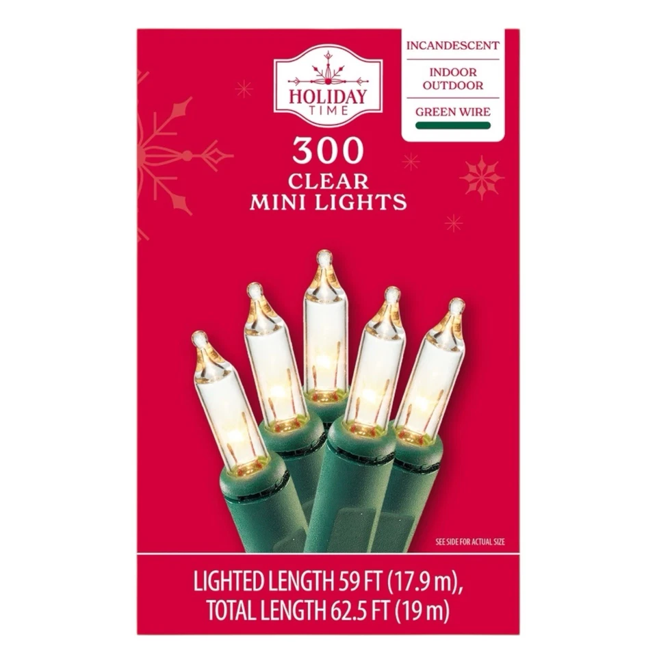 Holiday Time Clear Mini Lights Christmas Tree Indoor Outdoor Green Wire 62.5 FT - Image 4 of 4