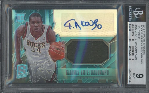 2013 Panini Spectra Blue Giannis Antetokounmpo /99 Jersey RC Mint BGS 10 Auto