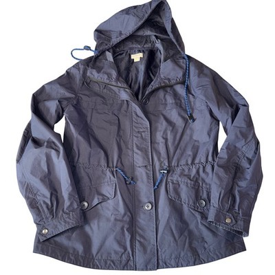 J Crew Navy Blue Hooded Anorak Jacket Drawstring Waist Size Medium