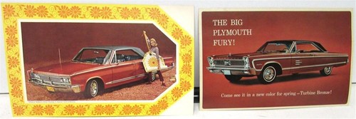 NOS Mopar 1966 Chrysler & Plymouth Post Cards Newport Sport Fury Turbine Bronze