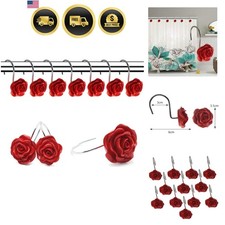 12 PCS Home Fashion Decorative Anti Rust Shower Curtain Hooks Rose Design Sho...
