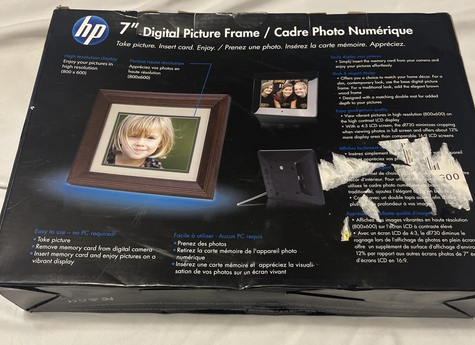 HP 7" Brown Wood Digital Picture Frame DF730a4 w/ Remote New Sealed - Image 3 of 4