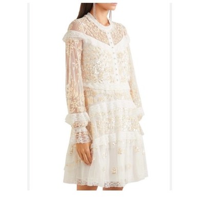 Needle & Thread Ava Dress Ivory Sequin Lace Tulle Mini US 6 Wedding Cocktail