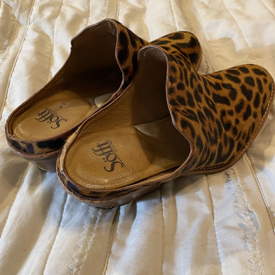 Sofft Shoes Womens Size 9 Leopard Calf Hair Mule Clog Slip On Block Heel Comfort - Image 3 of 4