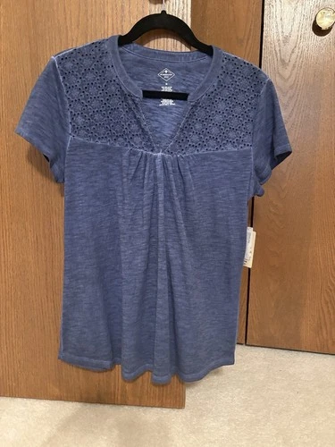 St John’s Bay Denim Blue Eyelet Detail Blouse NWT Size Medium  - product listing photo
