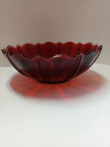 VINTAGE Anchor Hocking Oyster And Pearl RUBY RED 10.5" RADIANCE PATTERN BOWL