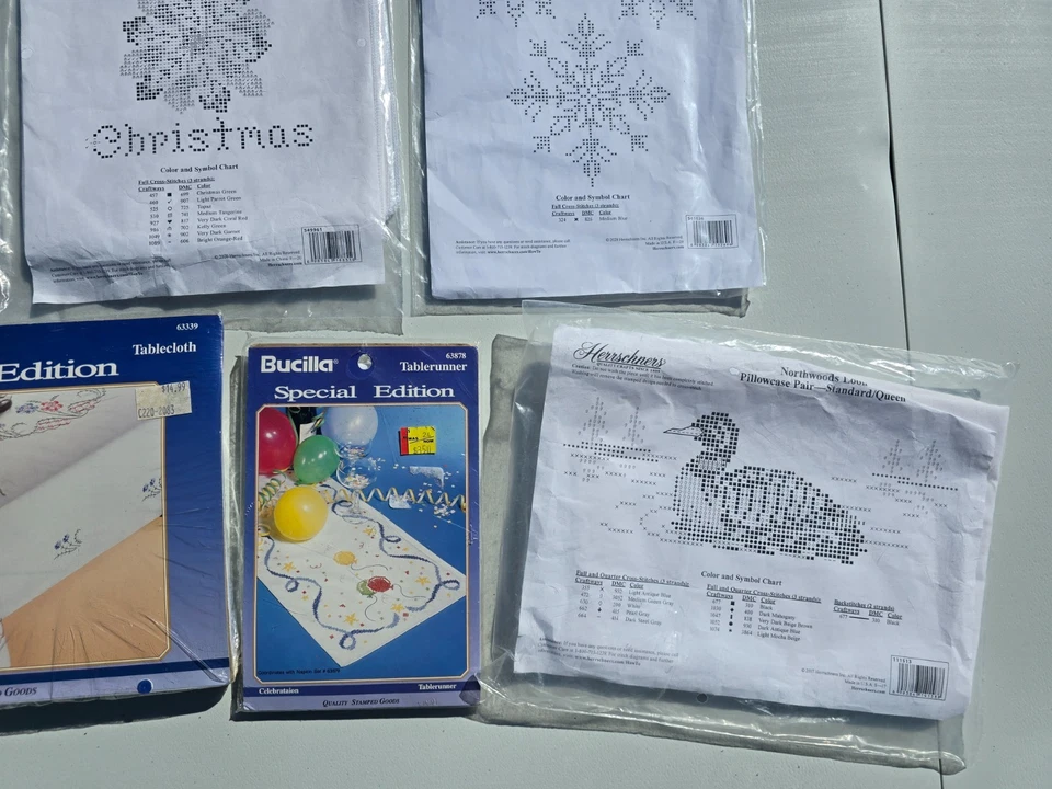 Lot of 12 Bucilla Herrschners Linens Cross Stitch Fabric Kits Tablecloth PIllows - Image 2 of 4