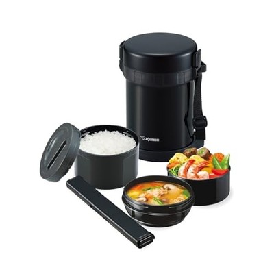 Zojirushi SL-GH18-BA Schwarz Edelstahl Mittagessen Glas Bento 1.2 Go Mikrowel...