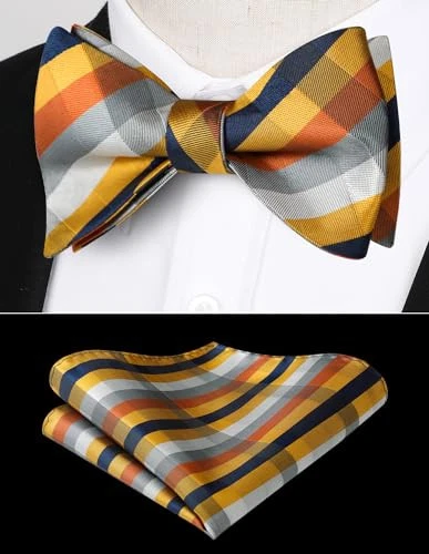 Bow Ties for Men Check Plaid Self Tie Bow Tie One Size C-09 Orange Yellow Grey - Image 2 of 4