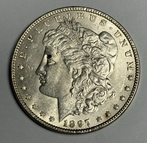 AU 1897-P Morgan Silver Dollar (all original!), Almost UNCIRCULATED