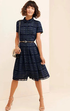 Gal Meets Glam Mackenzie Shirt Dress Size 2 Windowpane Jacquard Navy Sage