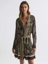 Rory Snake Print Belted Mini Dress in Brown UK Size 8