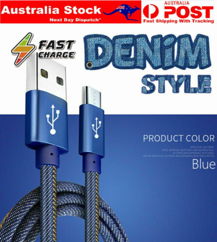 Denim Fast Charge 2.4A USB Charger Phone Cable Data Cord For Apple TypeC Android - Picture 1 of 13