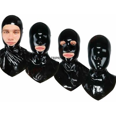Herren Latex Kapuze Gummi Maske Lang Hals Rücken Reißverschluss Catsuit Club Wea
