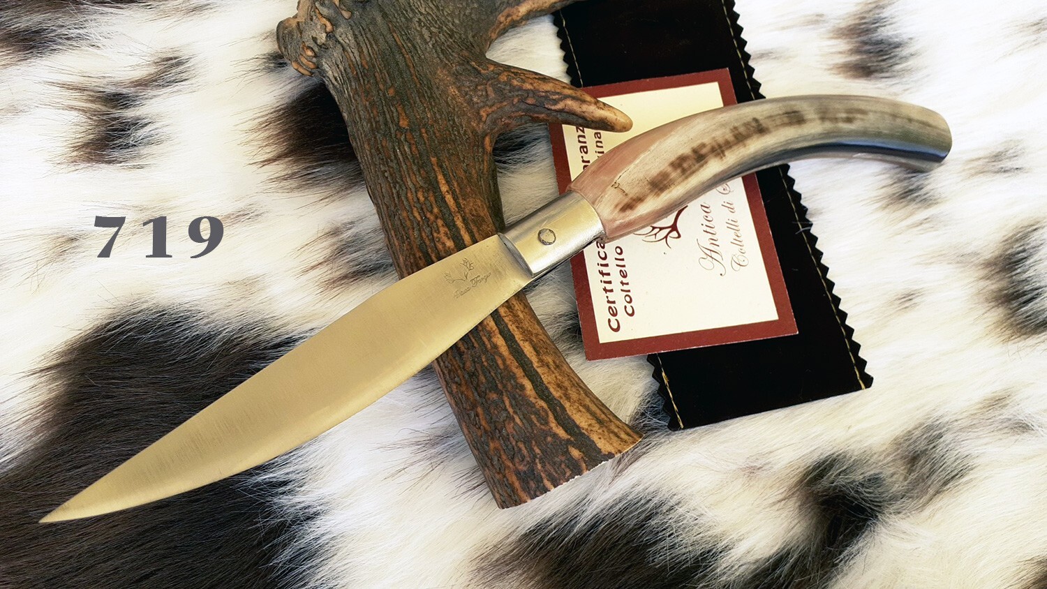 COLTELLO SARDO ARTIGIANALE ARBURESE DA SCANNO, MANICO CORNO DI MONTONE O BUFALO