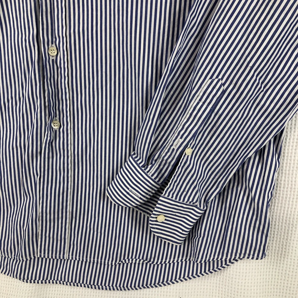 Neiman Marcus Vestido Camisa Hombre Grande Azul Blanco Rayas Manga Larga Business Foto 3 de 4