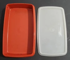 VTG ~ Tupperware Deli Meat/Cheese Keeper #816 ~ Color Paprika Red with Clear Lid