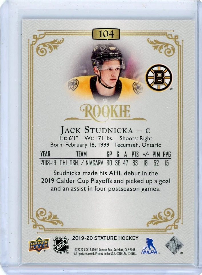 2019-20 Stature Hockey Rookie /399 JACK STUDNICKA No. 104! - Image 2 of 2