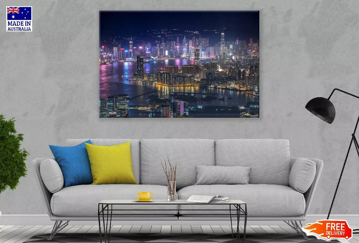 Hong Kong Cityscape Night View Wall Canvas Home Decor Australian ...