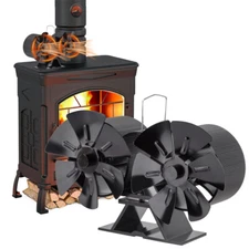 Wood Stove Fan Heat Powered, 12 Blades Double Motors Fireplace Fan +Thermometer
