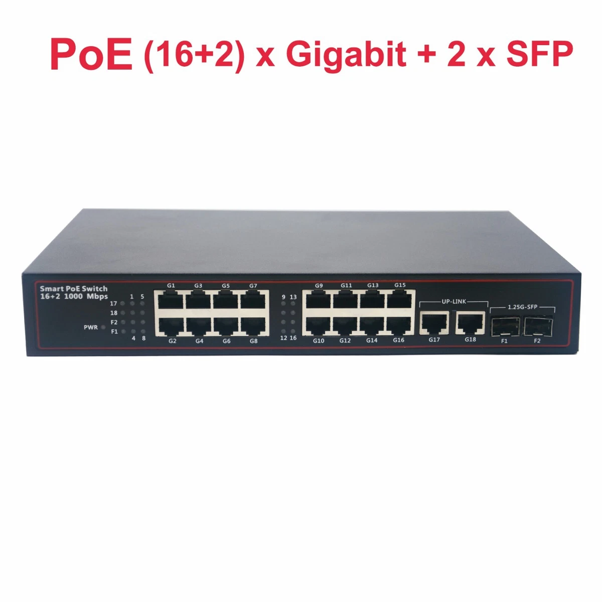 16 Port PoE Gigabit Switch w/Up-link SFP, For IP Camera Wireless AP Wifi  Router