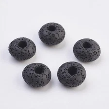 Natural Lava European Beads Dyed Large Hole Beads Flat Round Black.Set Of 5 