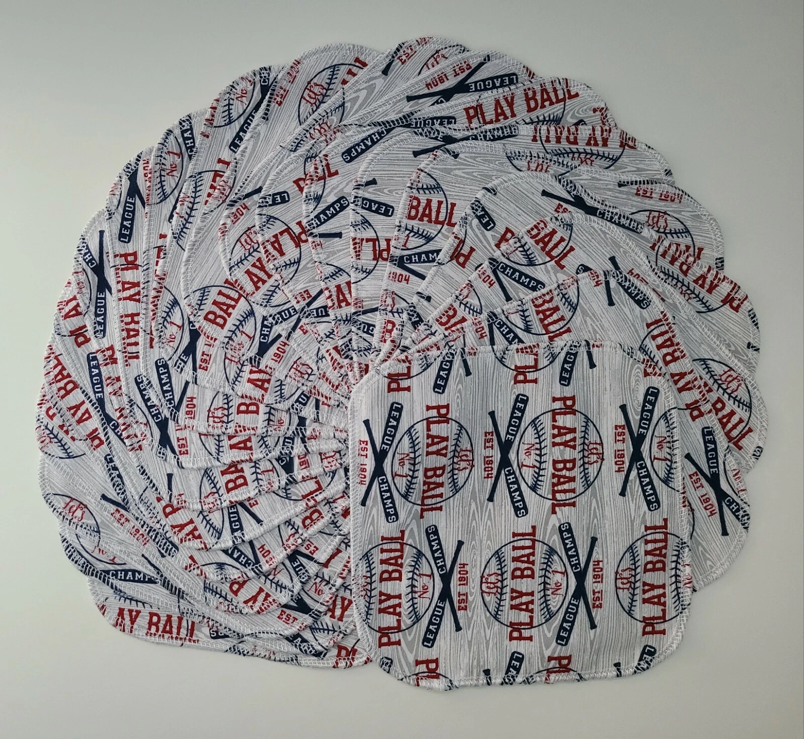 Cloth Wipes 20 Baby Flannel 8"x8" Boy Girl Baseball Sports Grey Red 1 or 2 Ply
