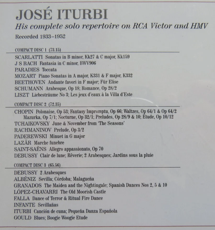 JOSE ITURBI - The Victor & HMV Solo Recordings - Excellent Con 3 CD Set APR - Image 3 of 3