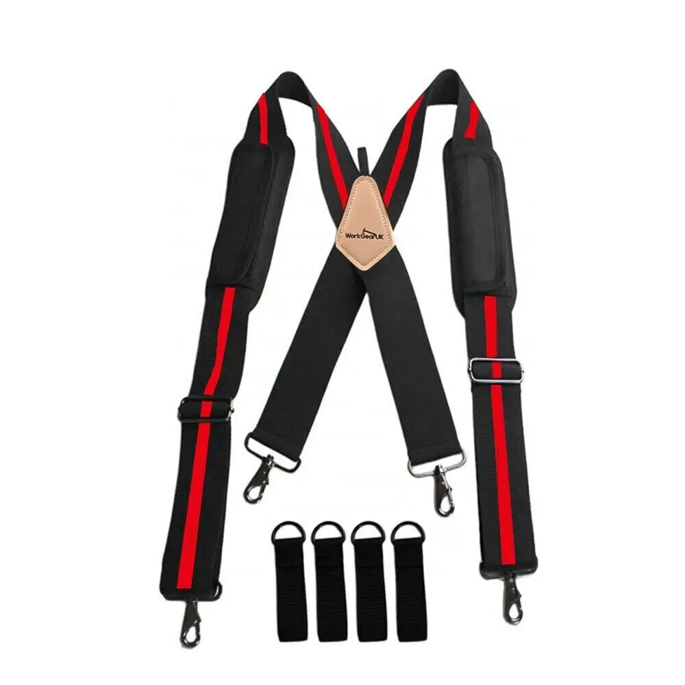 WorkGearUK Tool Belt Work Suspenders WG-HDB12 in Black/Red with tool belt loops