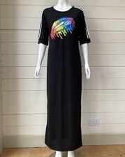 A Cool Black Jersey Column Maxi Dress With Multicoloured Lip Print Size 10-14