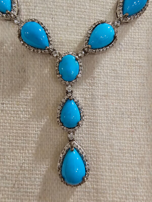 Gem Treasures ,Sleeping Beauty Turquoise and White Zircon Necklace 18 