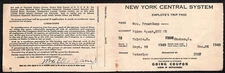 New York Central System Railroad 1949 Employe's Trip Pass #53295