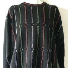 Protege Collection Black Multicolor Coogi Style Knit Sweater Sz XXL Made In USA