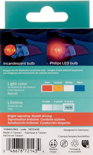 PHILIPS 1156R RED ULTINON LED LIGHTS BRIGHT SIGNALING BULBS PACK OF 2 - Picture 3 of 3