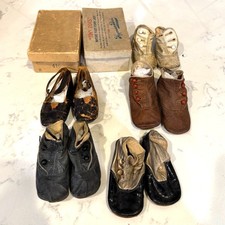 antique baby shoes x5 Victorian era early 20th century 2 original boxes leather