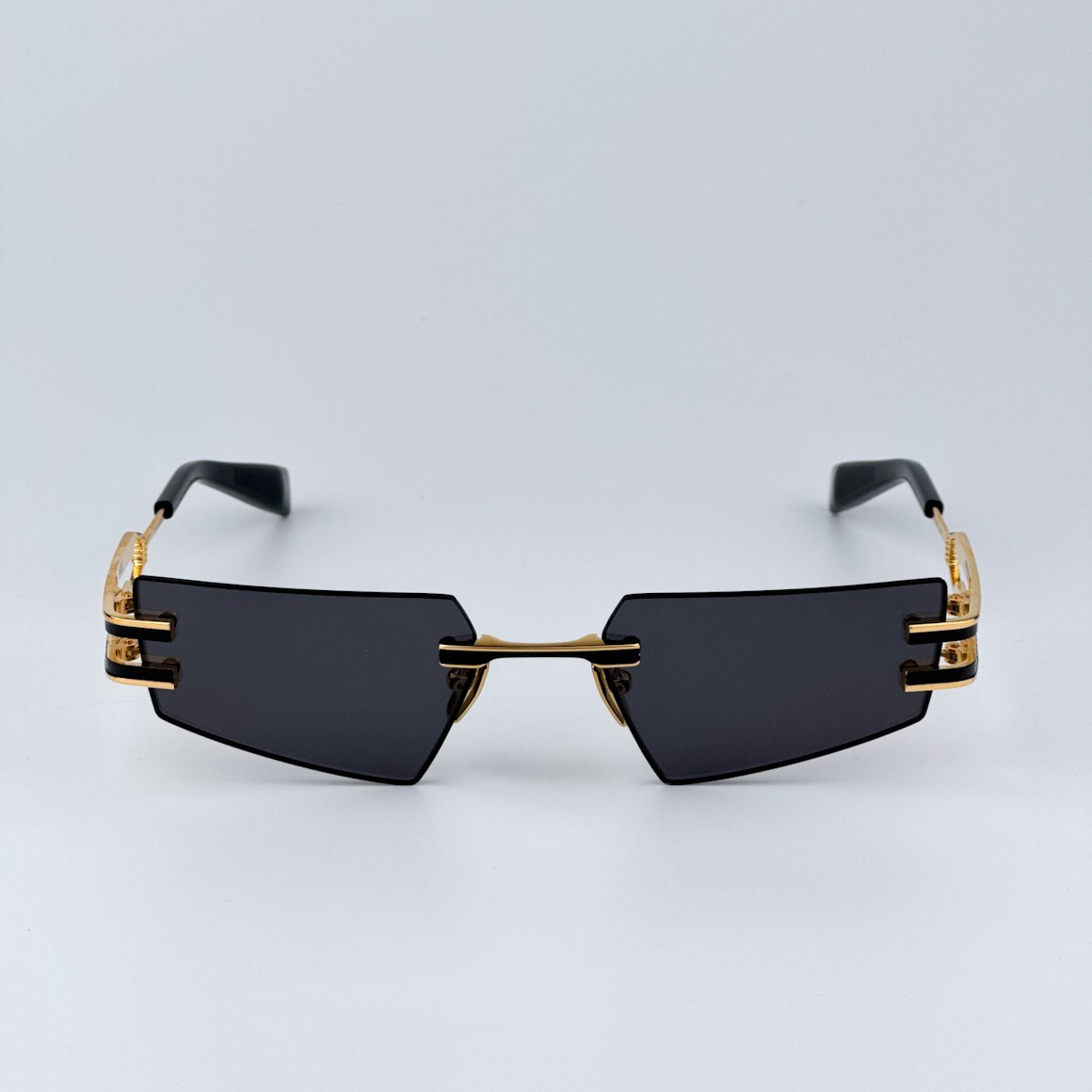 Balmain Men Sunglasses Titanium Gold Black Grey Geometric FIXE BPS
