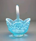 VTG Fenton LILY OF THE VALLEY Aqua Blue Opalescent Glass Basket EUC 7¾"