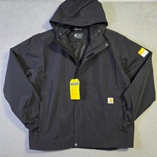 Carhartt Storm HOODED RAIN Jacket MENS Large Black Midweight Loose Fit Bayou NWT