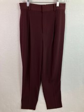 Uniqlo Pleated Straight Leg Dress Pants Women's Size S Burgundy Comfort Waist