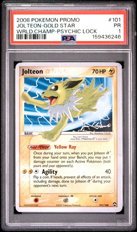 2008 POKEMON WORLD CHAMPIONSHIPS PROMO PSYCHIC LOCK #101 JOLTEON-GOLD STAR PSA 1
