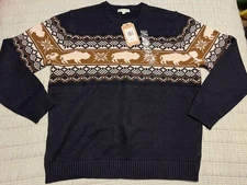 NWT FRYE AND CO. Men's Fair Isle Buffalo Navy Blue Christmas Sweater Size XL