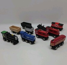 Lot Maxim Imaginarium Wooden Railway Trains Cars - Compatible w/ Thomas, BRIO