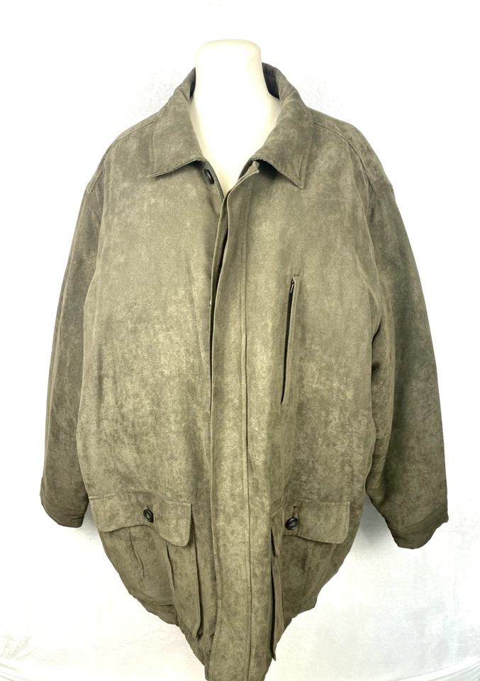 Chaqueta Bomber De Colección Microgamuza Para Hombre Talla XL Verde Oliva Acolchada Interior Años 90 Y2K Foto 2 de 4