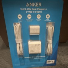 Anker 70W  30W GaN Wall Chargers with 2x 6ft USB-C Cables, White, Fast Charging