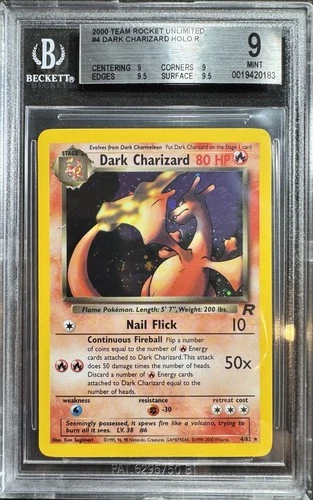 2000 Pokemon Team Rocket Unlimited Dark Charizard Holo R #4 BGS 9 Mint SWIRL