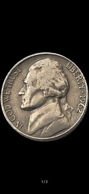 1962 D Jefferson Nickel DDR and DDO and double die on face also error 