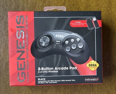 Retro-Bit 2.4 GHz Wireless Controller 8-Button Sega Genesis Original/Mini Black