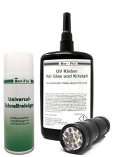 Ber-Fix UV Kleber Gel - 250g Glaskleber mit Metall + 12 LED UV-Lampe + Reiniger