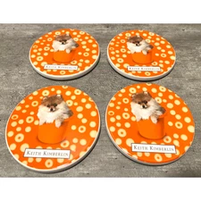 The Encore Group Keith Kimberlin Pomeranian Dog In Teacups Ceramic Coaster Set